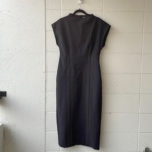 Zara new black white midi funnel neck pencil dress XL